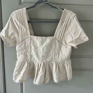 Cream Short Sleeve Peplum Top